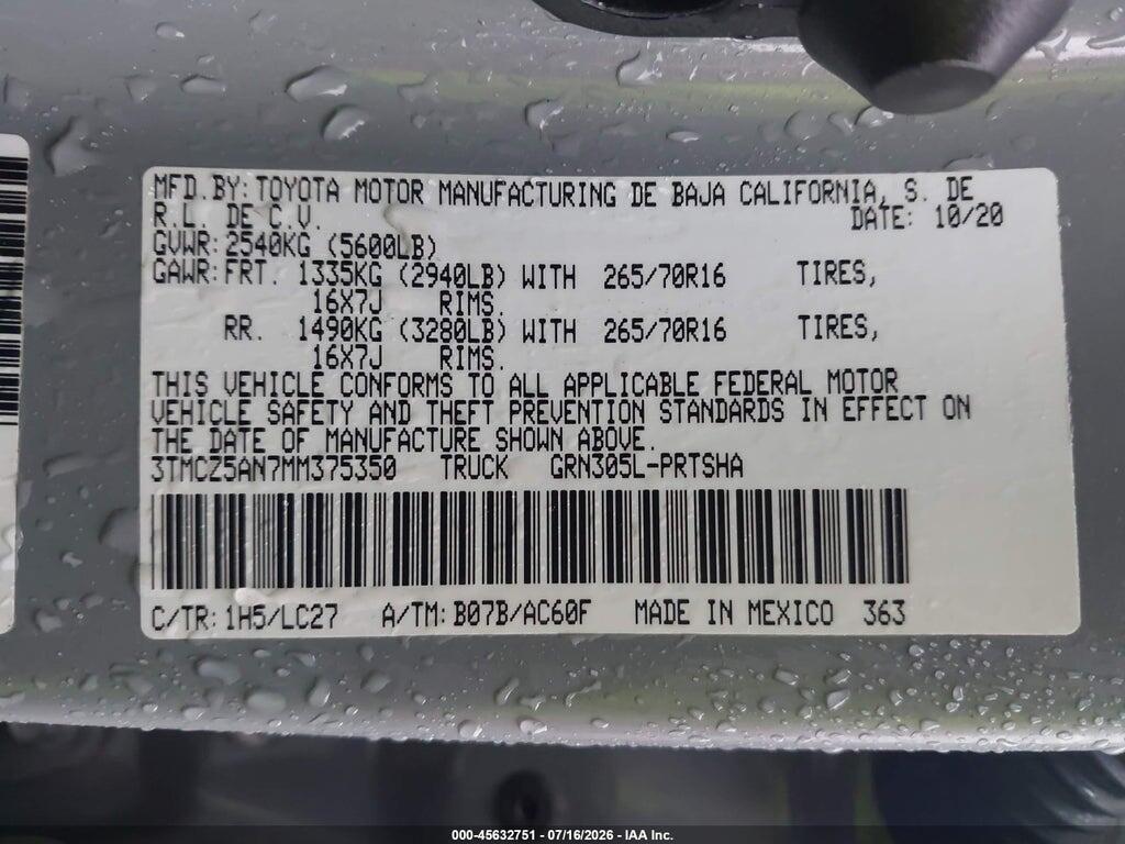 3TMCZ5AN7MM375350 2021 TOYOTA TACOMA photo no. 9