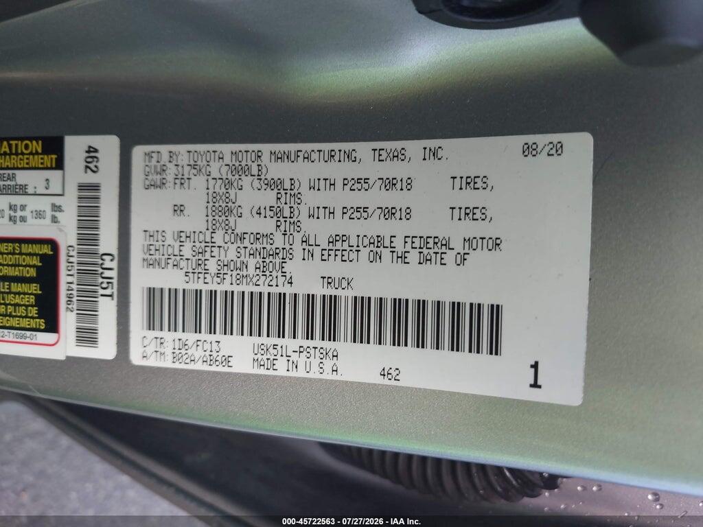 5TFEY5F18MX272174 2021 TOYOTA TUNDRA photo no. 9