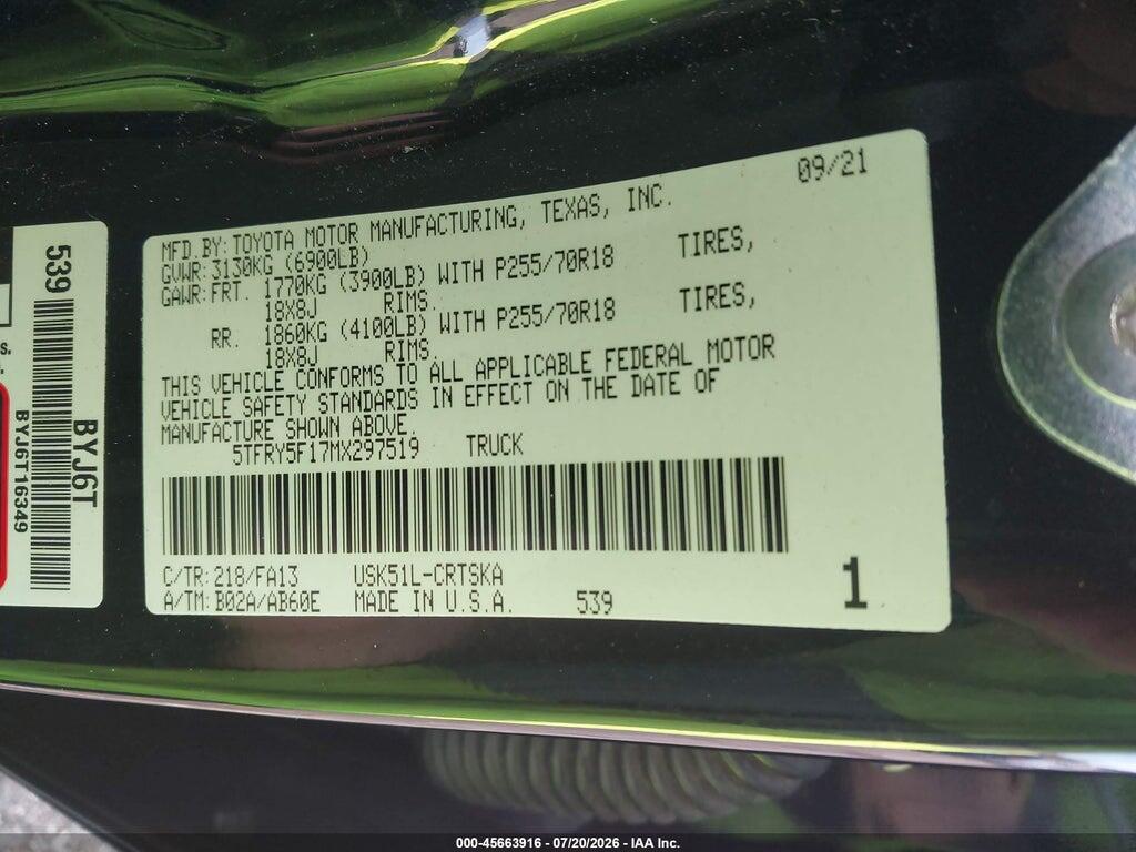 5TFRY5F17MX297519 2021 TOYOTA TUNDRA photo no. 9