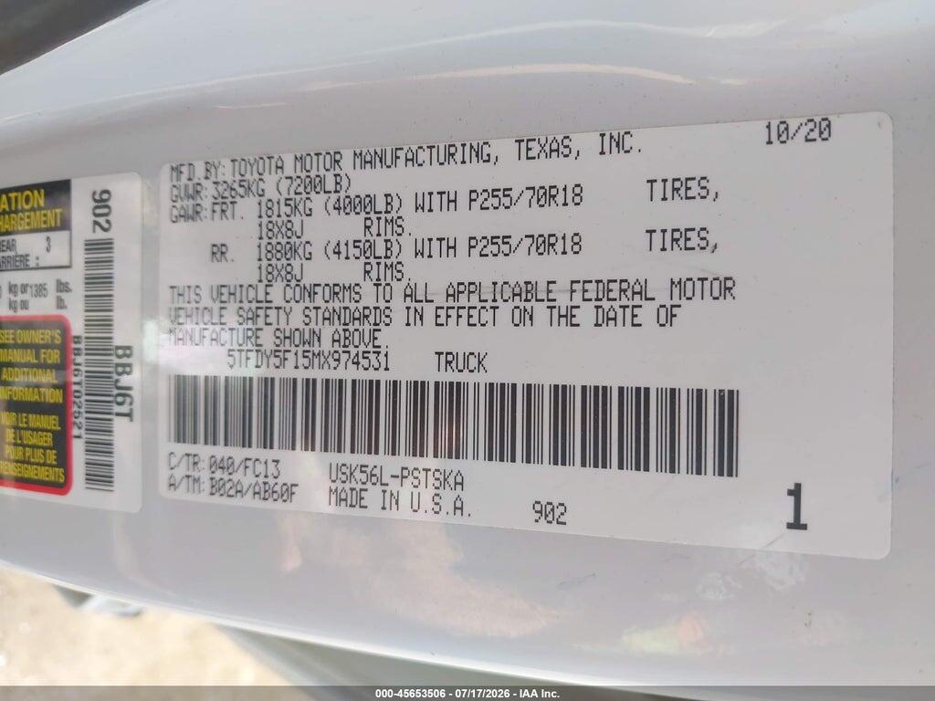 5TFDY5F15MX974531 2021 TOYOTA TUNDRA photo no. 9