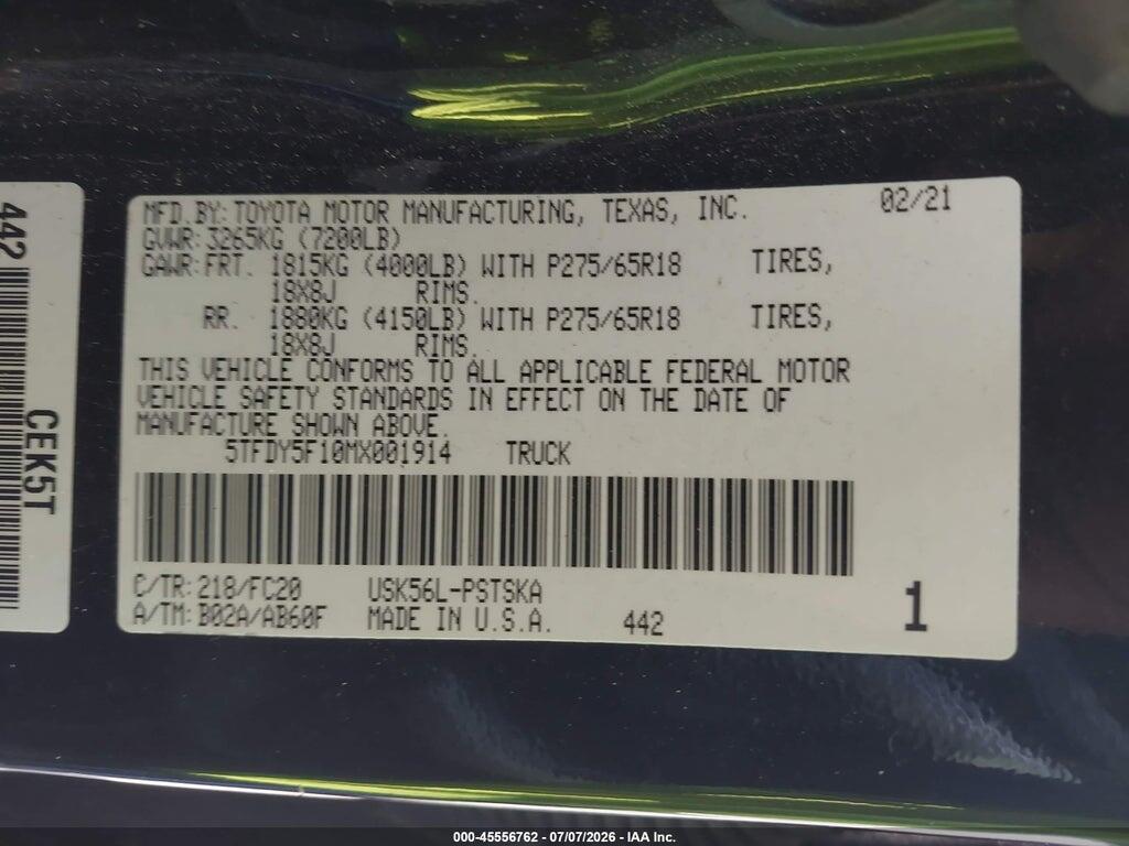 5TFDY5F10MX001914 2021 TOYOTA TUNDRA photo no. 9