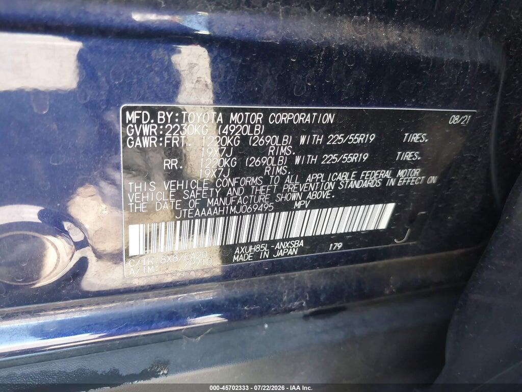 JTEAAAAH1MJ069495 2021 TOYOTA VENZA photo no. 9