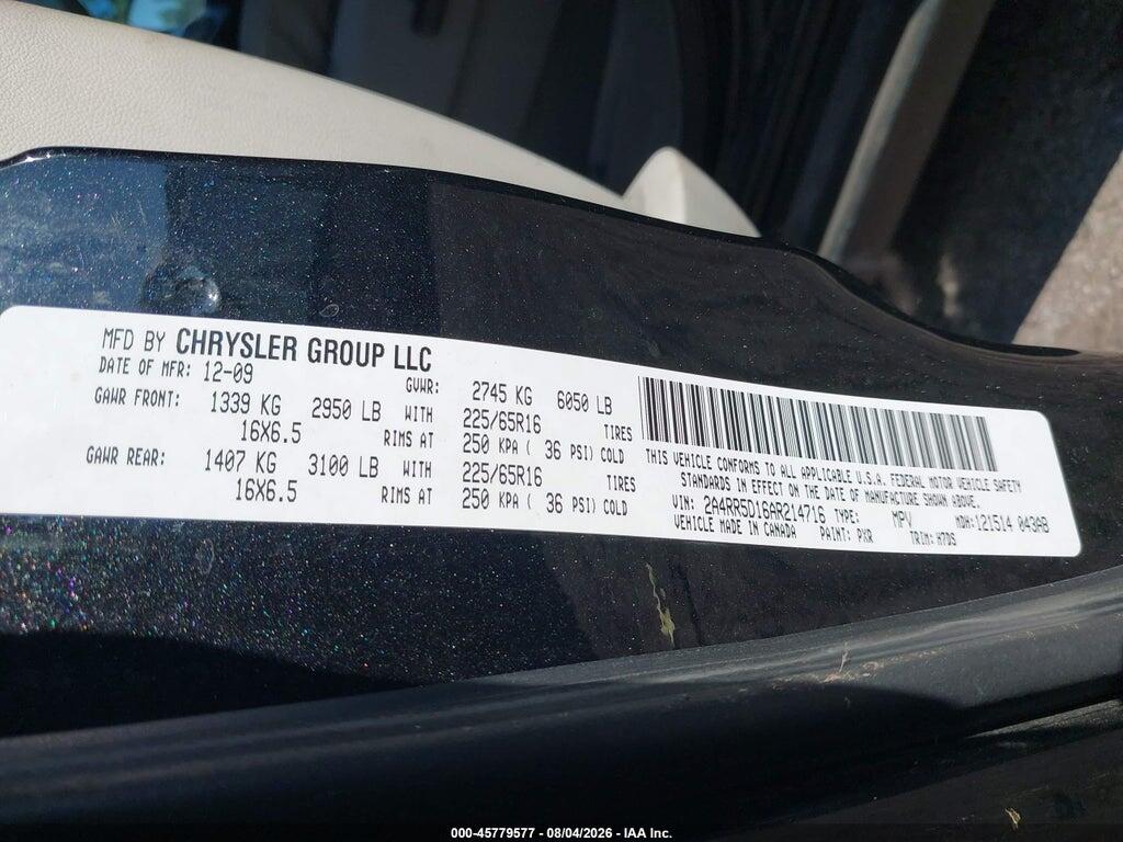 2A4RR5D16AR214716 2010 CHRYSLER TOWN & COUNTRY photo no. 9