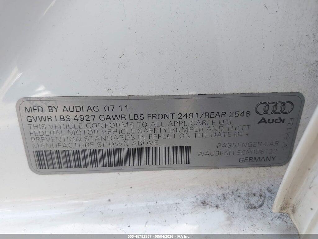 WAUBFAFL5CN006122 2012 AUDI A4 photo no. 9
