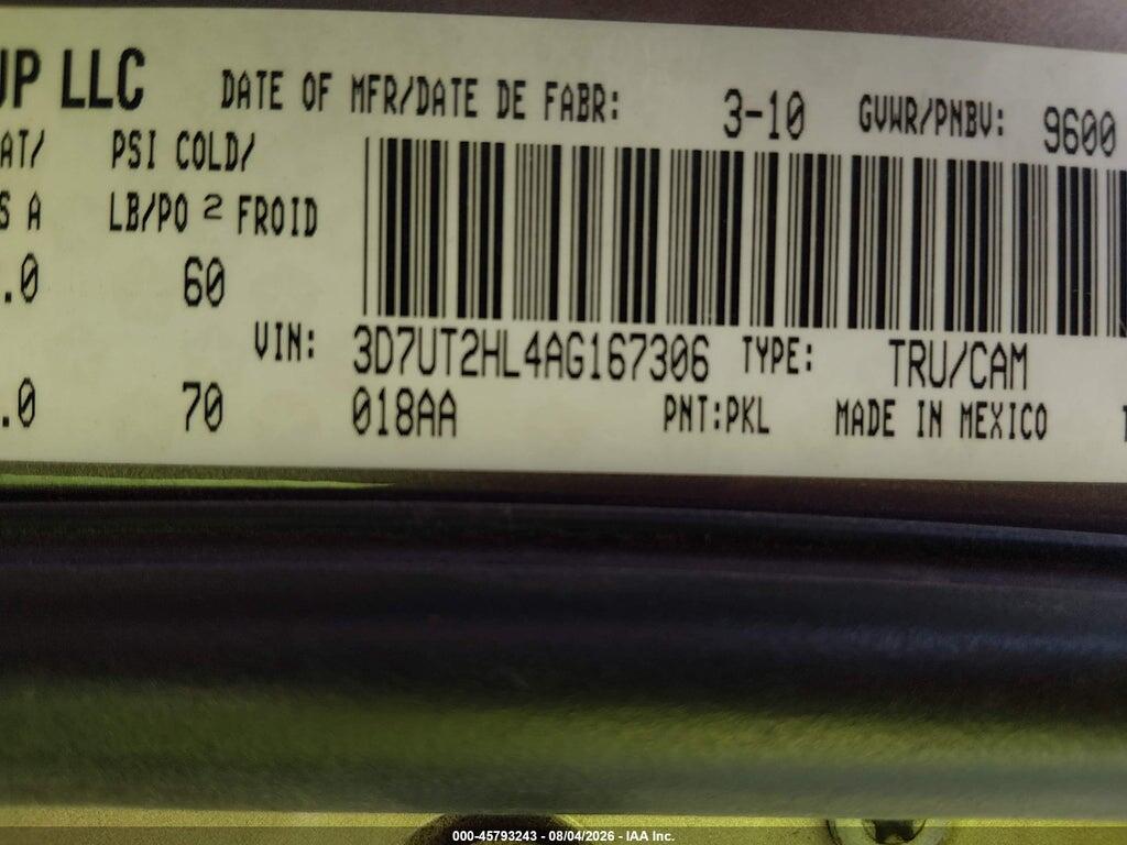 3D7UT2HL4AG167306 2010 DODGE RAM 2500 photo no. 9