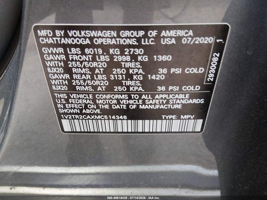 1V2TR2CAXMC514346 2021 VOLKSWAGEN ATLAS photo no. 9