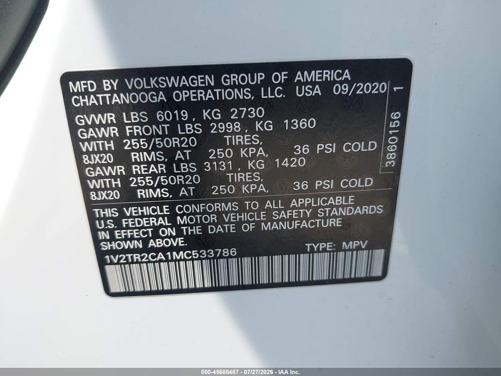 1V2TR2CA1MC533786 2021 VOLKSWAGEN ATLAS photo no. 9