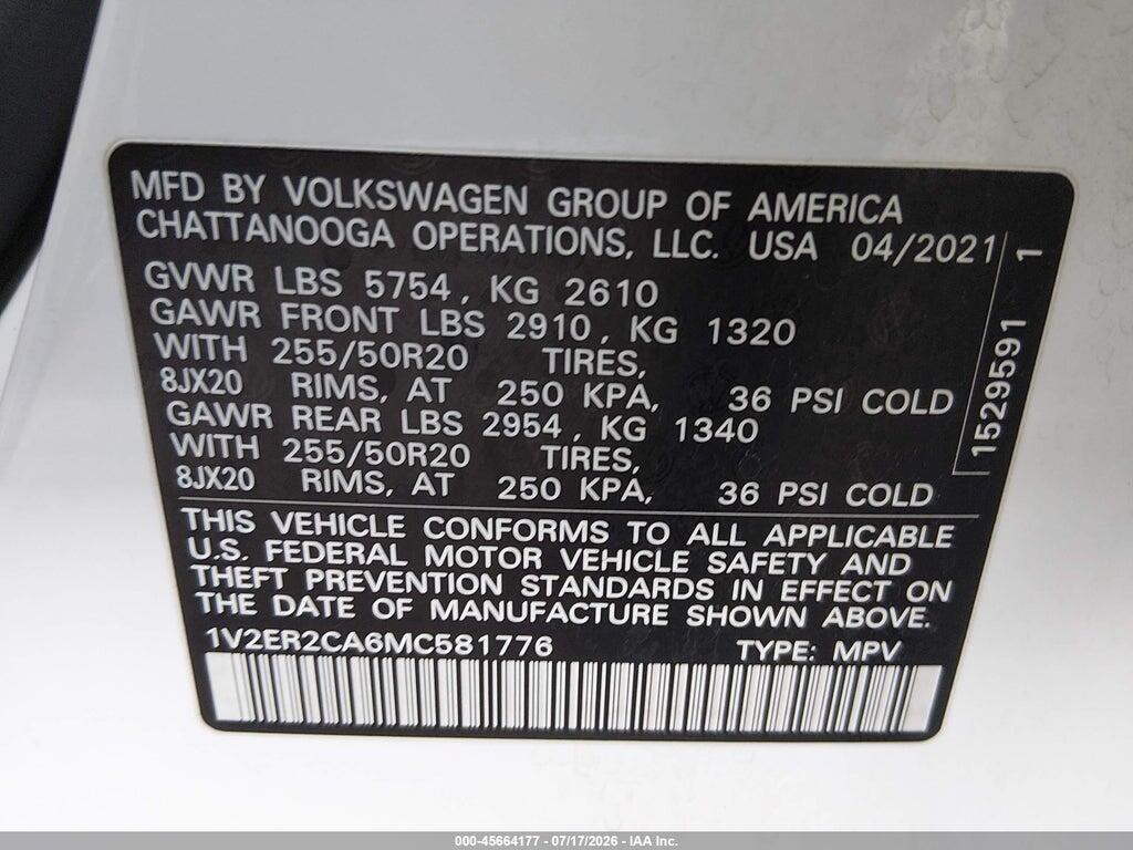 1V2ER2CA6MC581776 2021 VOLKSWAGEN ATLAS photo no. 9
