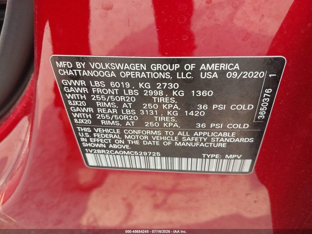 1V2BR2CA0MC529725 2021 VOLKSWAGEN ATLAS photo no. 9