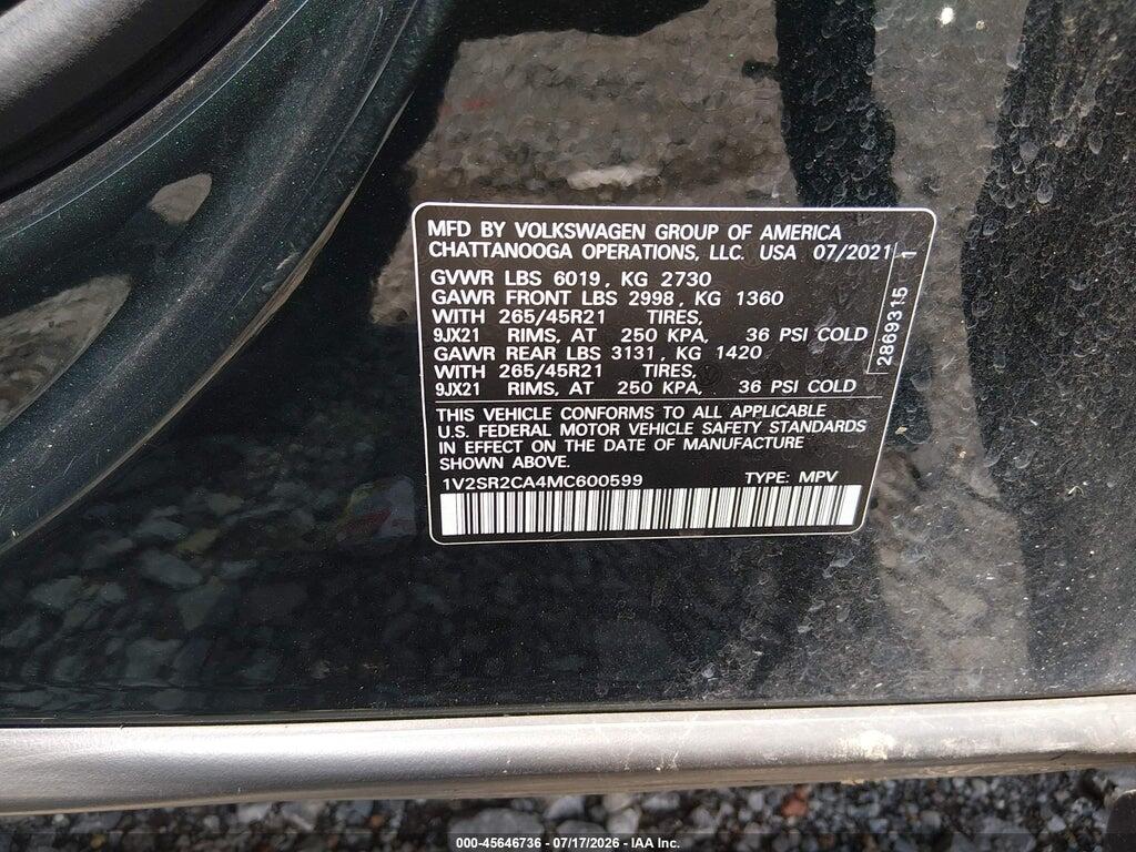1V2SR2CA4MC600599 2021 VOLKSWAGEN ATLAS photo no. 9