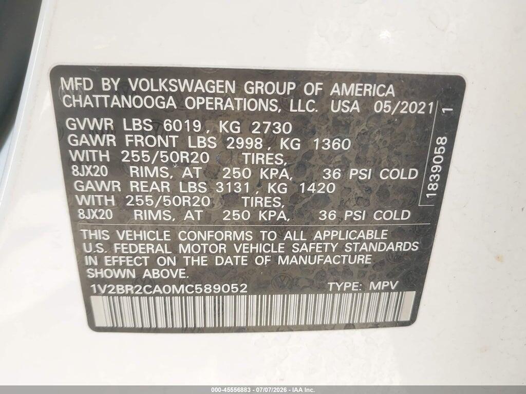 1V2BR2CA0MC589052 2021 VOLKSWAGEN ATLAS photo no. 9
