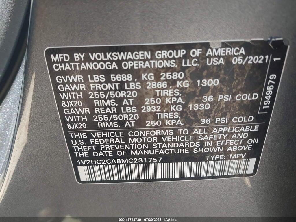 1V2HC2CA8MC231757 2021 VOLKSWAGEN ATLAS CROSS SPORT photo no. 9