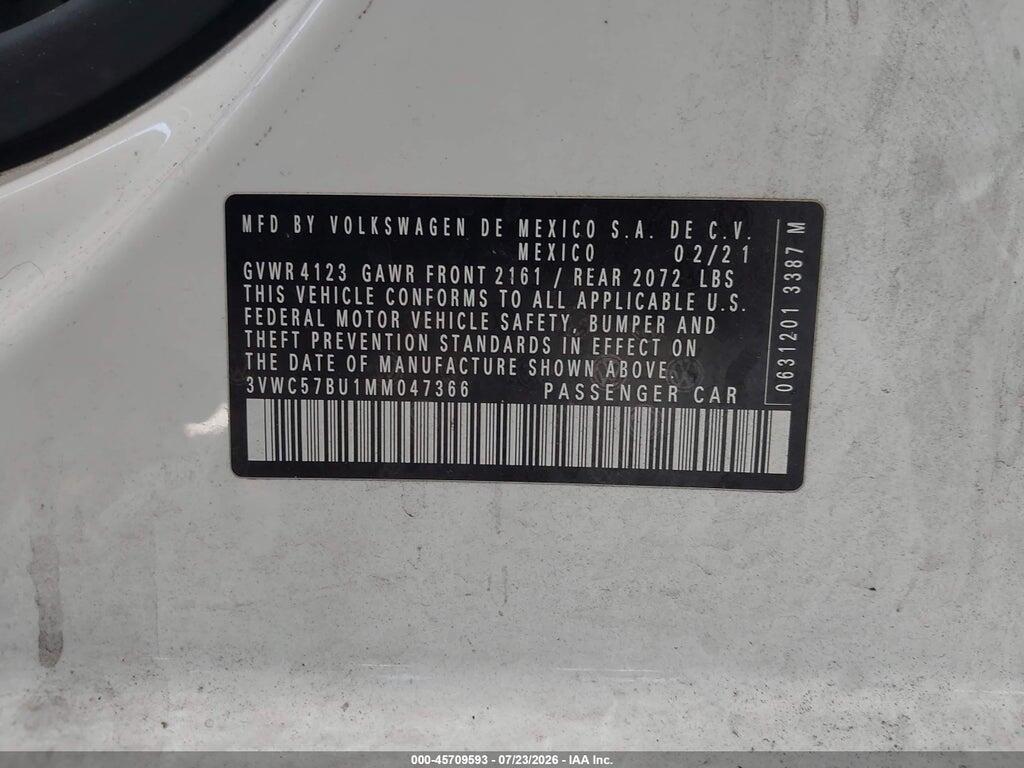 3VWC57BU1MM047366 2021 VOLKSWAGEN JETTA photo no. 9