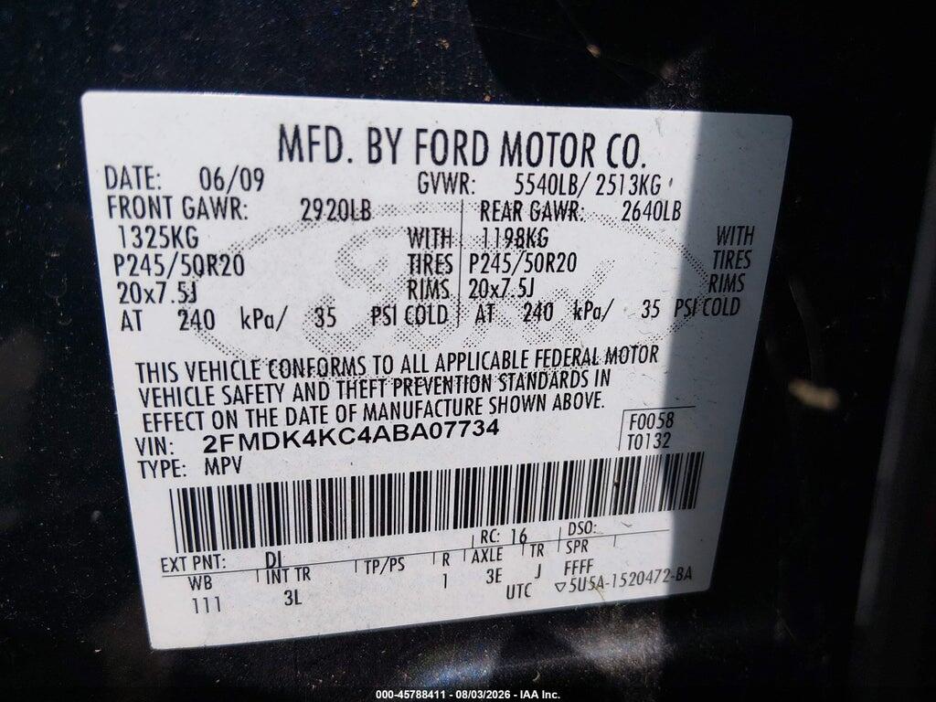 2FMDK4KC4ABA07734 2010 FORD EDGE photo no. 9