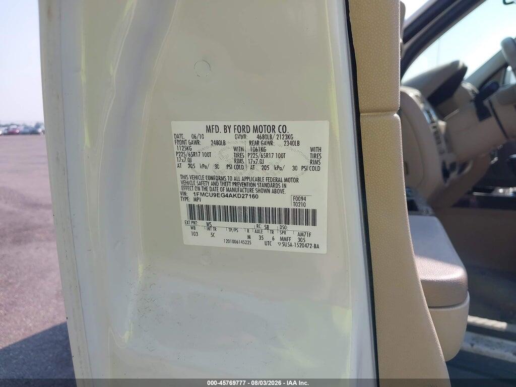1FMCU9EG4AKD27160 2010 FORD ESCAPE photo no. 9