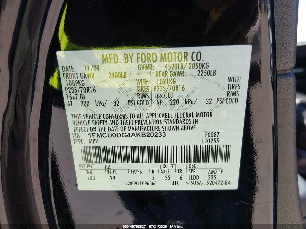 1FMCU0DG4AKB20233 2010 FORD ESCAPE photo no. 9