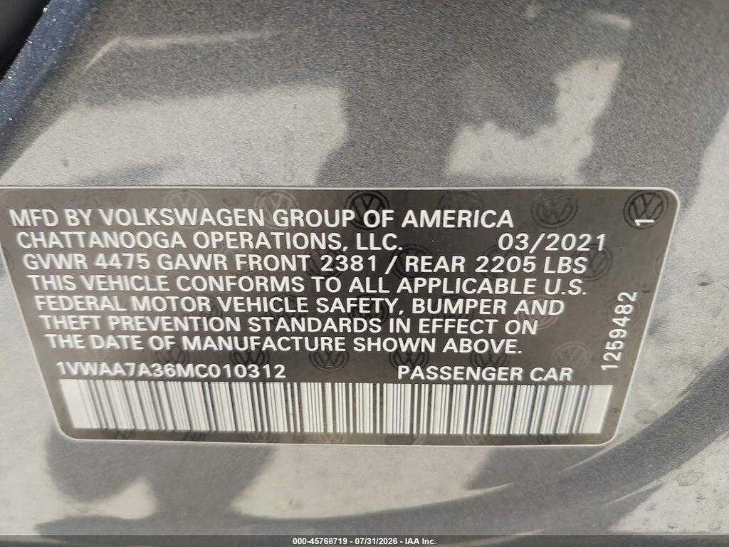 1VWAA7A36MC010312 2021 VOLKSWAGEN PASSAT photo no. 9