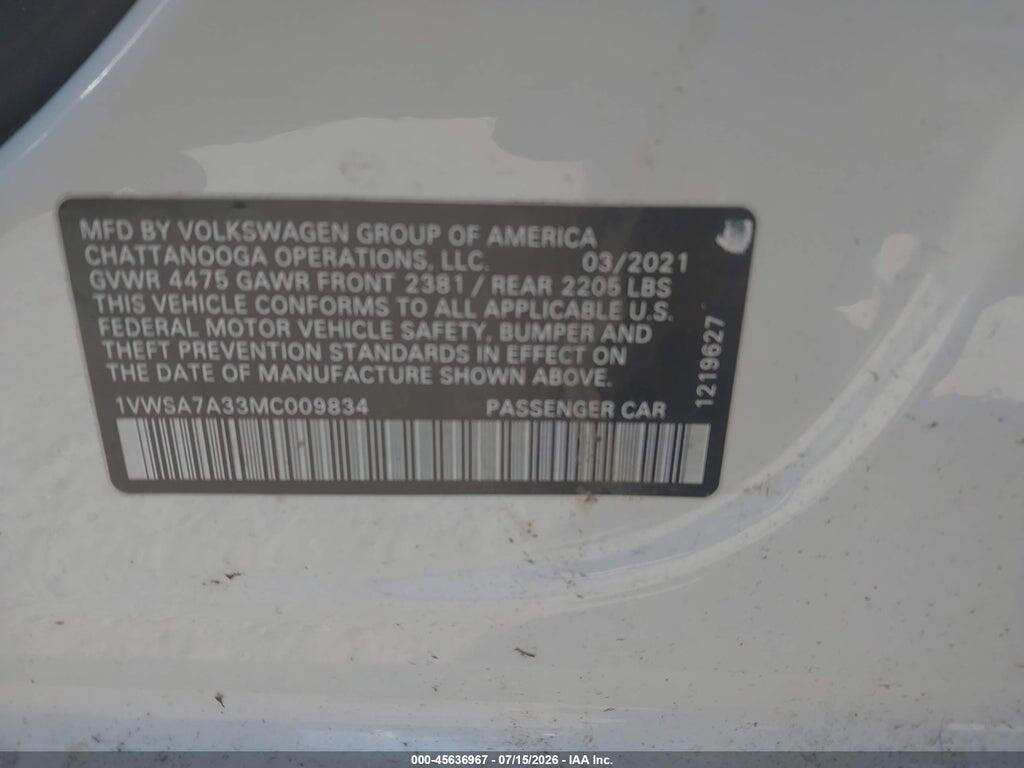 1VWSA7A33MC009834 2021 VOLKSWAGEN PASSAT photo no. 9