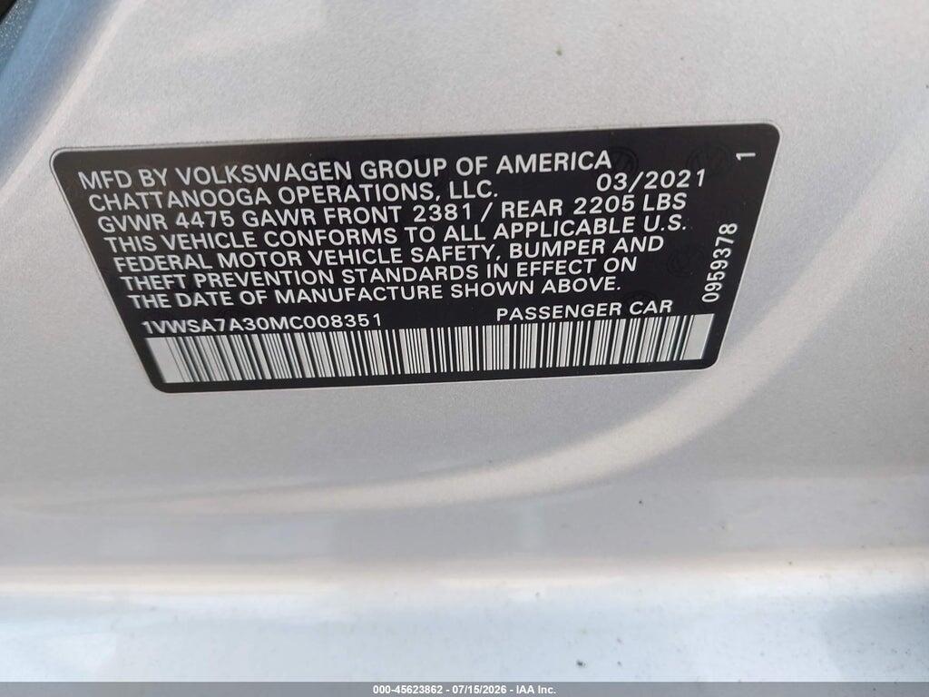 1VWSA7A30MC008351 2021 VOLKSWAGEN PASSAT photo no. 9