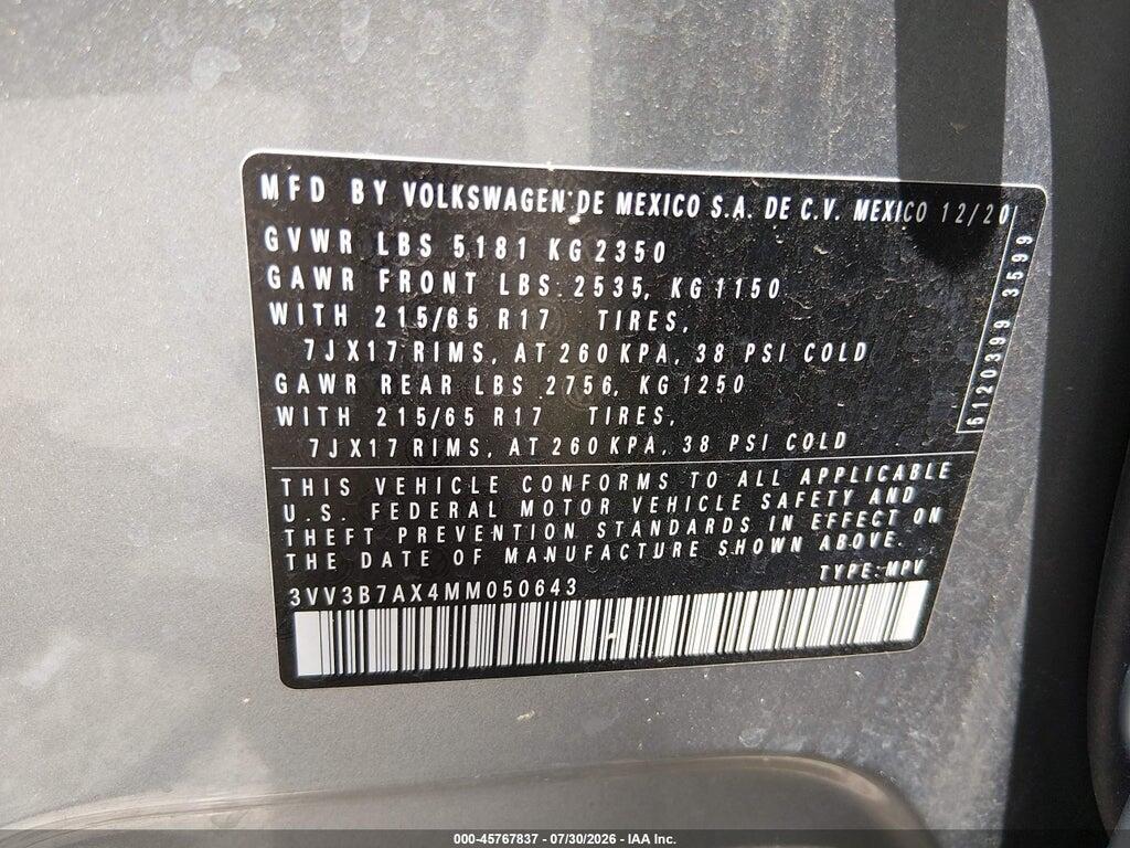3VV3B7AX4MM050643 2021 VOLKSWAGEN TIGUAN photo no. 9