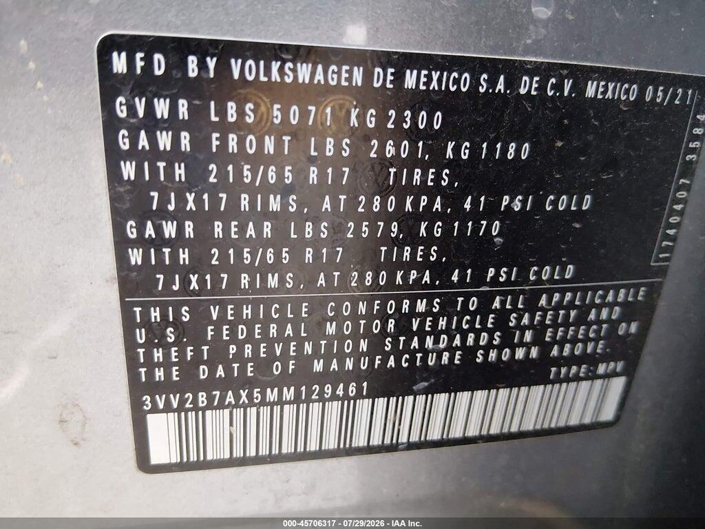 3VV2B7AX5MM129461 2021 VOLKSWAGEN TIGUAN photo no. 9