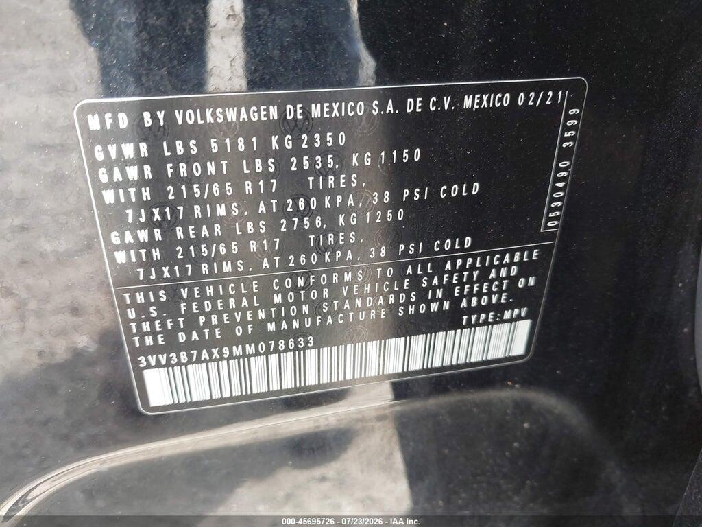 3VV3B7AX9MM078633 2021 VOLKSWAGEN TIGUAN photo no. 9