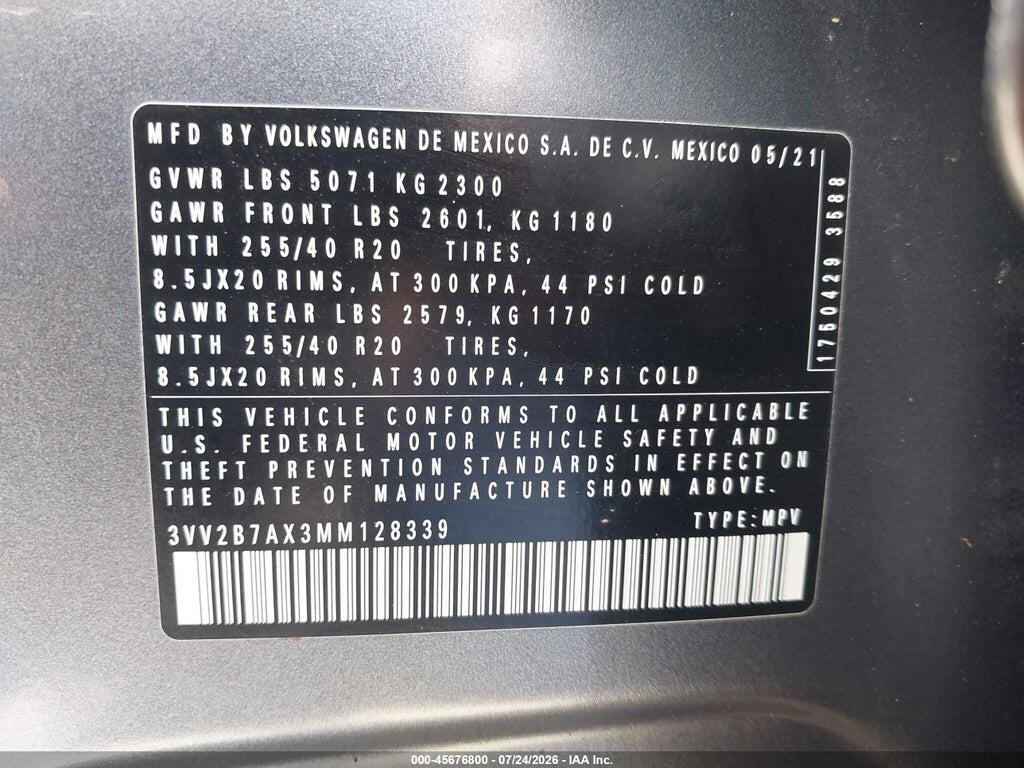 3VV2B7AX3MM128339 2021 VOLKSWAGEN TIGUAN photo no. 9