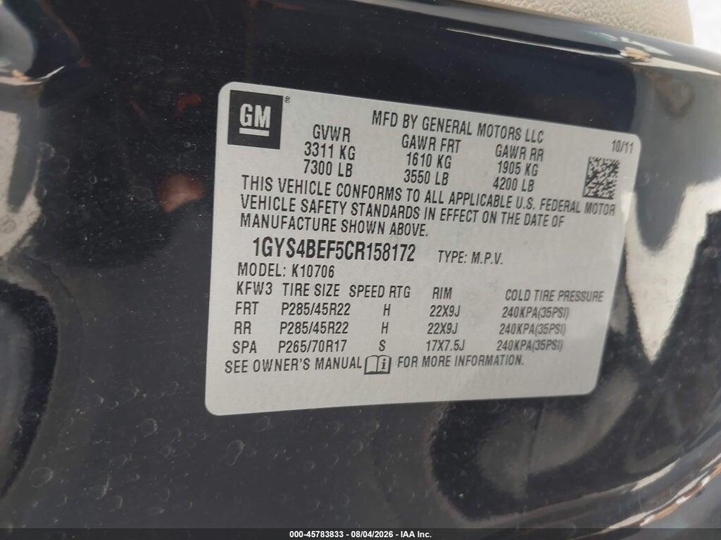 1GYS4BEF5CR158172 2012 CADILLAC ESCALADE photo no. 9
