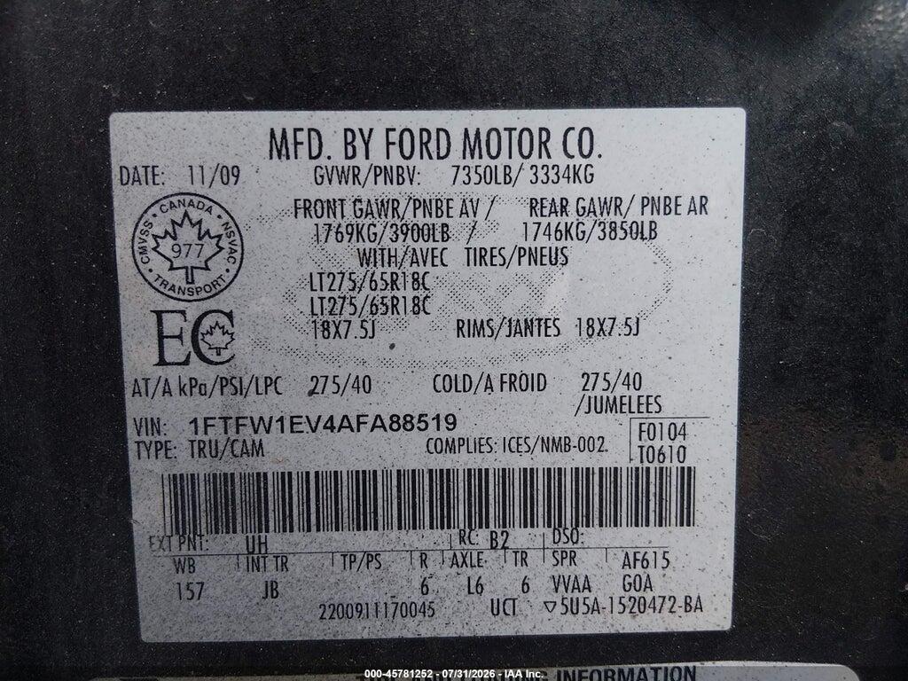 1FTFW1EV4AFA88519 2010 FORD F-150 photo no. 9