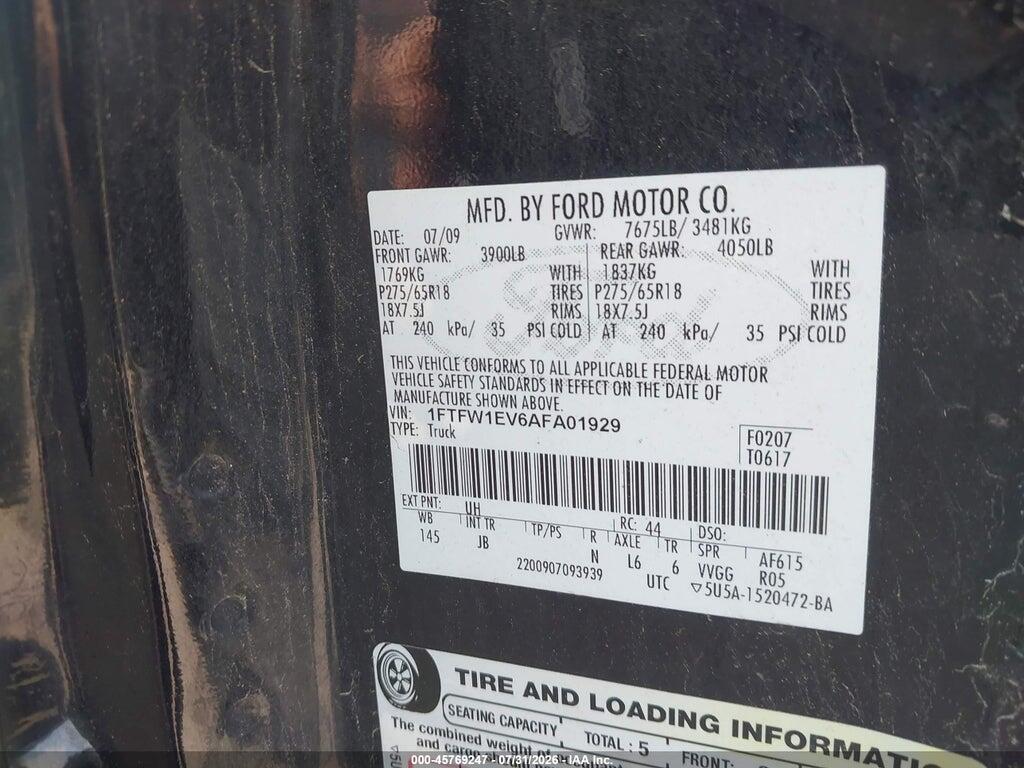1FTFW1EV6AFA01929 2010 FORD F-150 photo no. 9