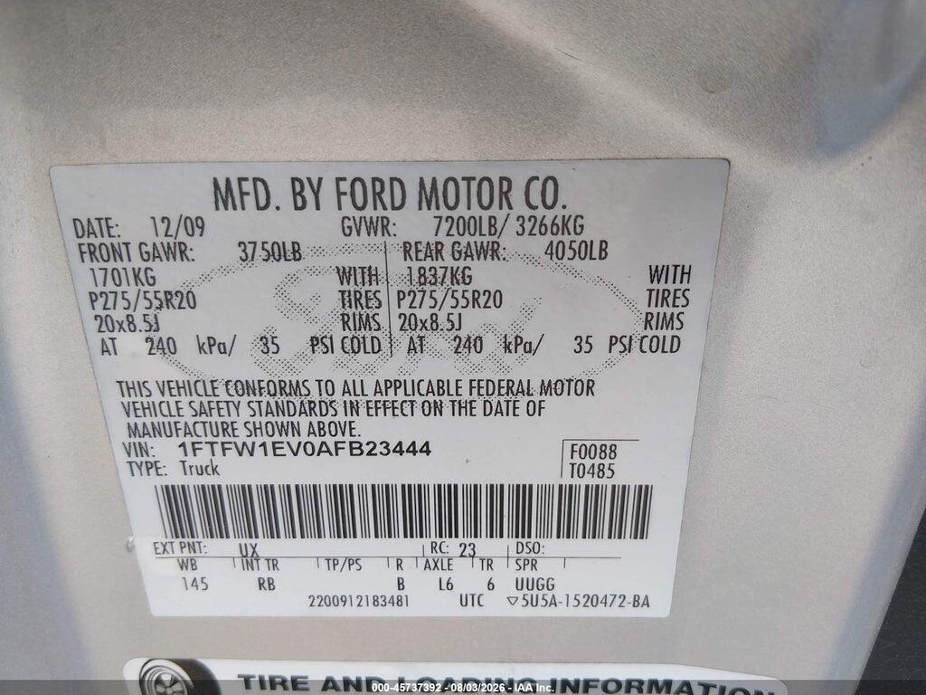 1FTFW1EV0AFB23444 2010 FORD F-150 photo no. 9