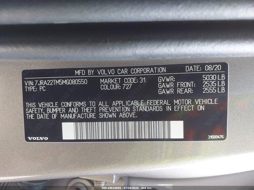 7JRA22TM5MG080550 2021 VOLVO S60 photo no. 9