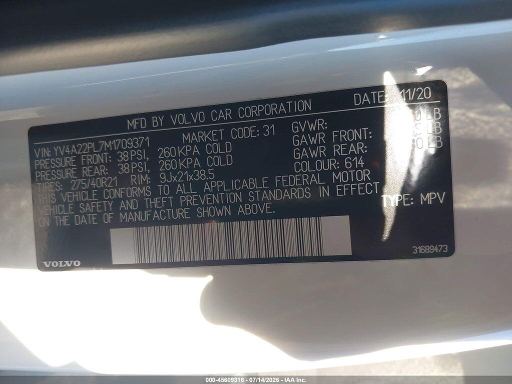 YV4A22PL7M1709371 2021 VOLVO XC90 photo no. 9