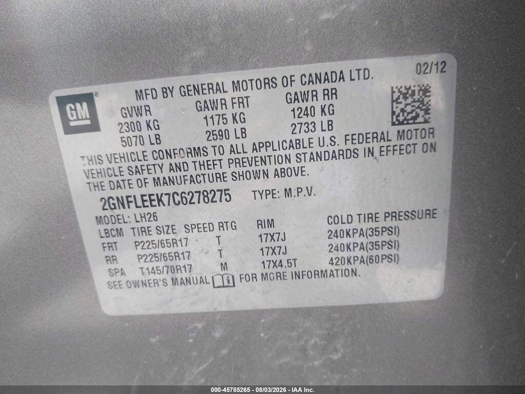 2GNFLEEK7C6278275 2012 CHEVROLET EQUINOX photo no. 9