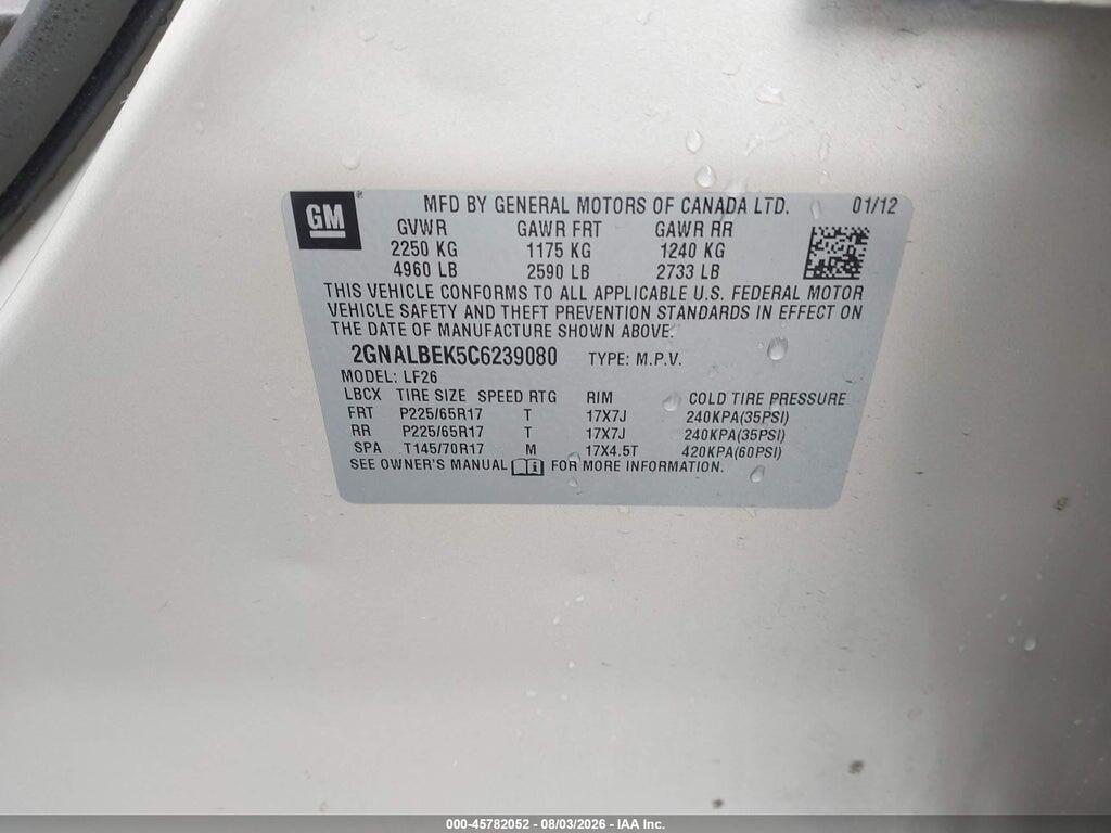 2GNALBEK5C6239080 2012 CHEVROLET EQUINOX photo no. 9
