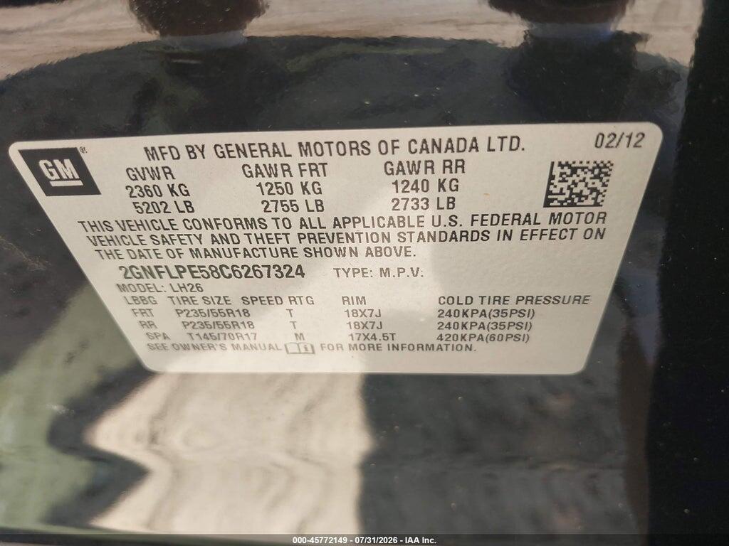 2GNFLPE58C6267324 2012 CHEVROLET EQUINOX photo no. 9