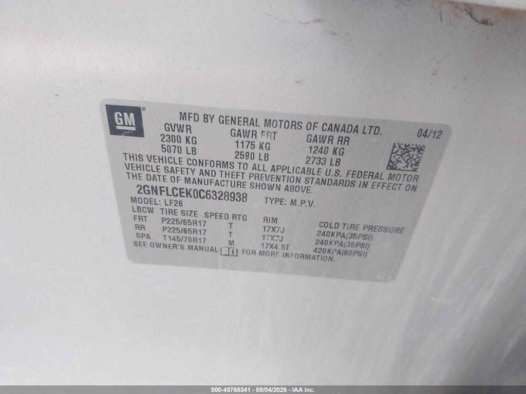 2GNFLCEK0C6328938 2012 CHEVROLET EQUINOX photo no. 9