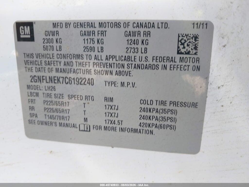 2GNFLNEK7C6192240 2012 CHEVROLET EQUINOX photo no. 9