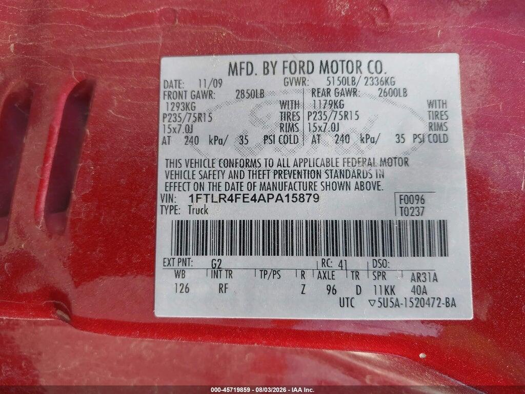 1FTLR4FE4APA15879 2010 FORD RANGER photo no. 9