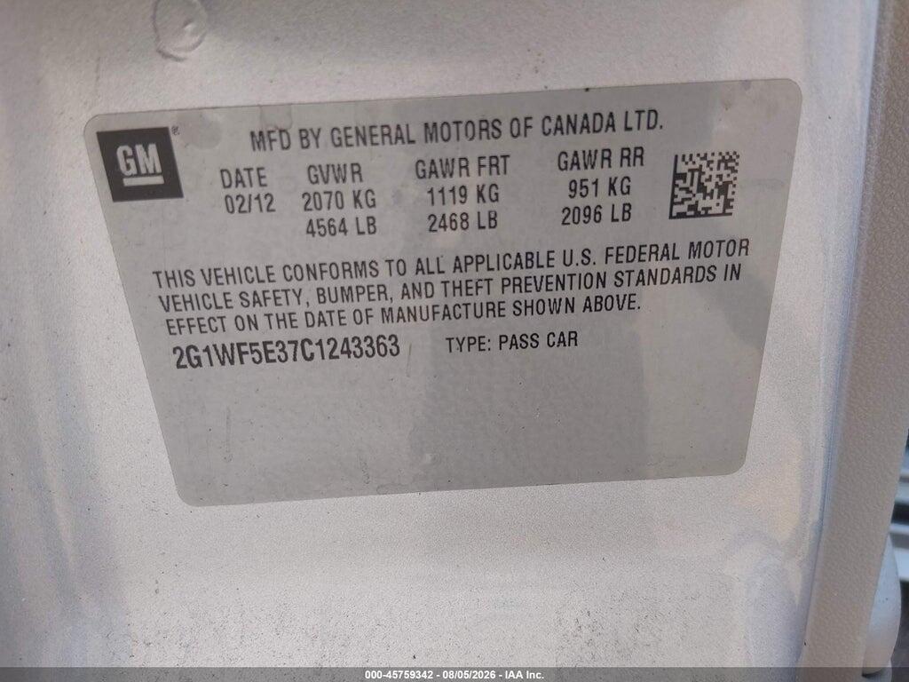 2G1WF5E37C1243363 2012 CHEVROLET IMPALA photo no. 9