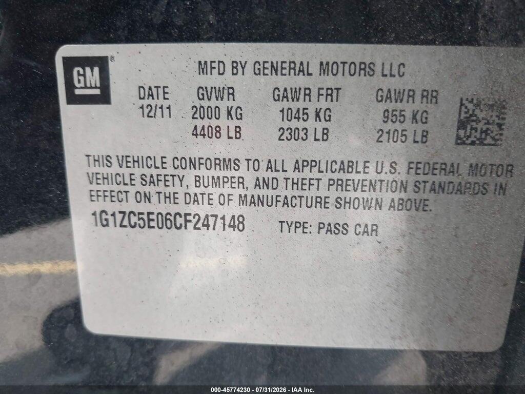 1G1ZC5E06CF247148 2012 CHEVROLET MALIBU photo no. 9
