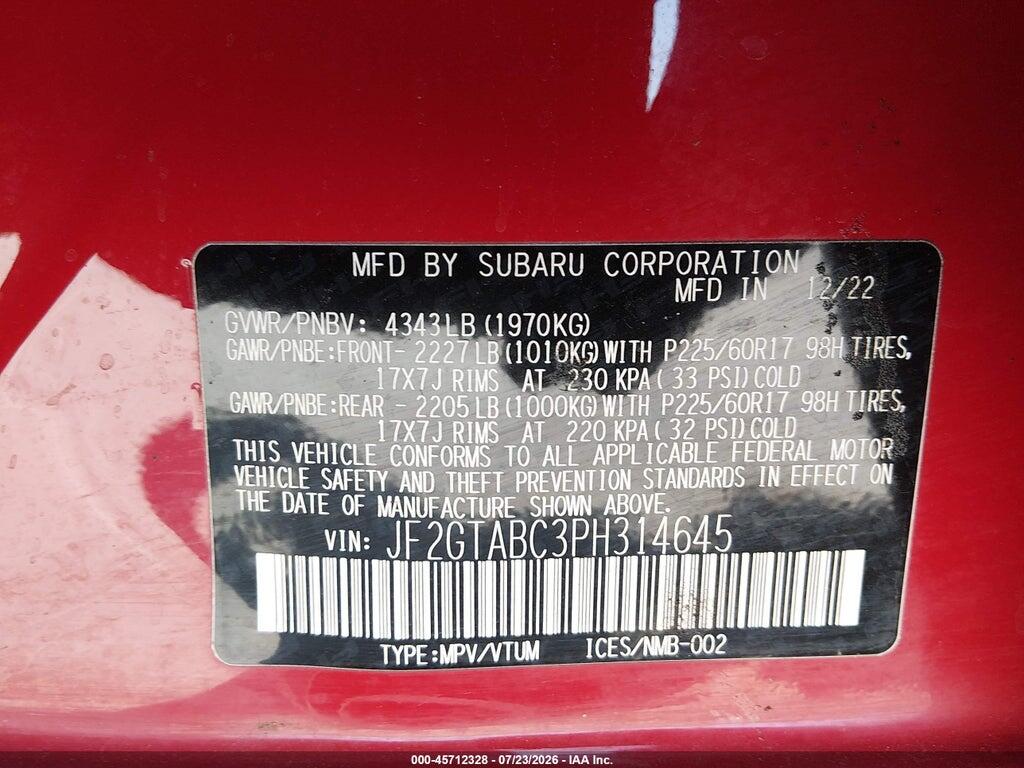 JF2GTABC3PH314645 2023 SUBARU CROSSTREK photo no. 9