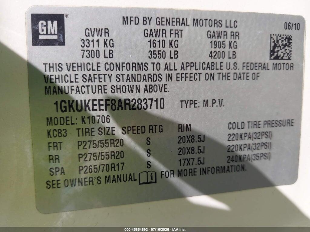 1GKUKEEF8AR283710 2010 GMC YUKON photo no. 9