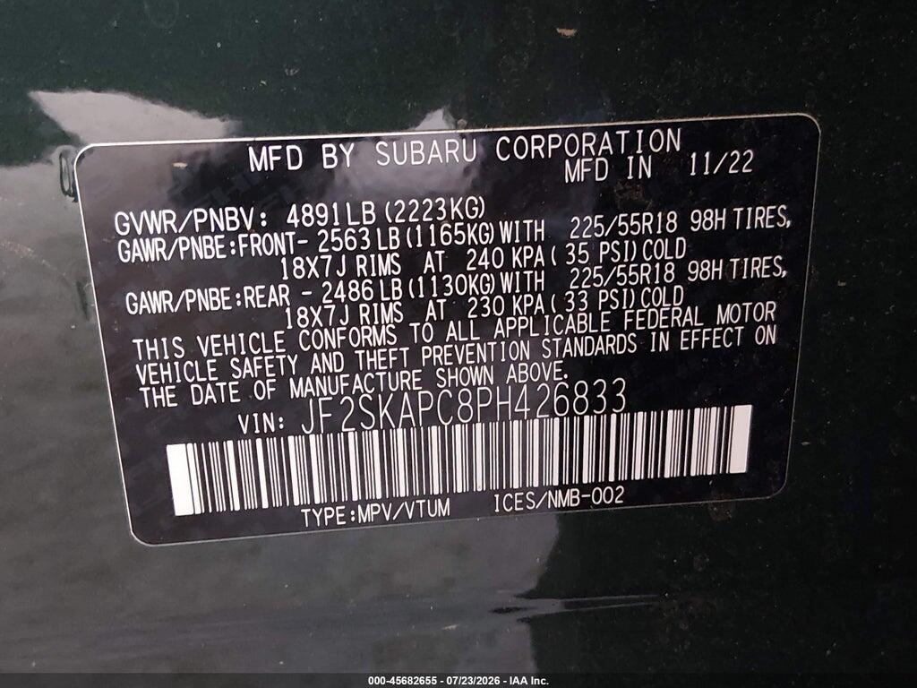 JF2SKAPC8PH426833 2023 SUBARU FORESTER photo no. 9
