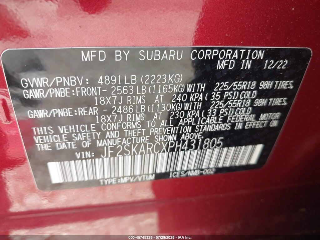 JF2SKARCXPH431805 2023 SUBARU FORESTER photo no. 9