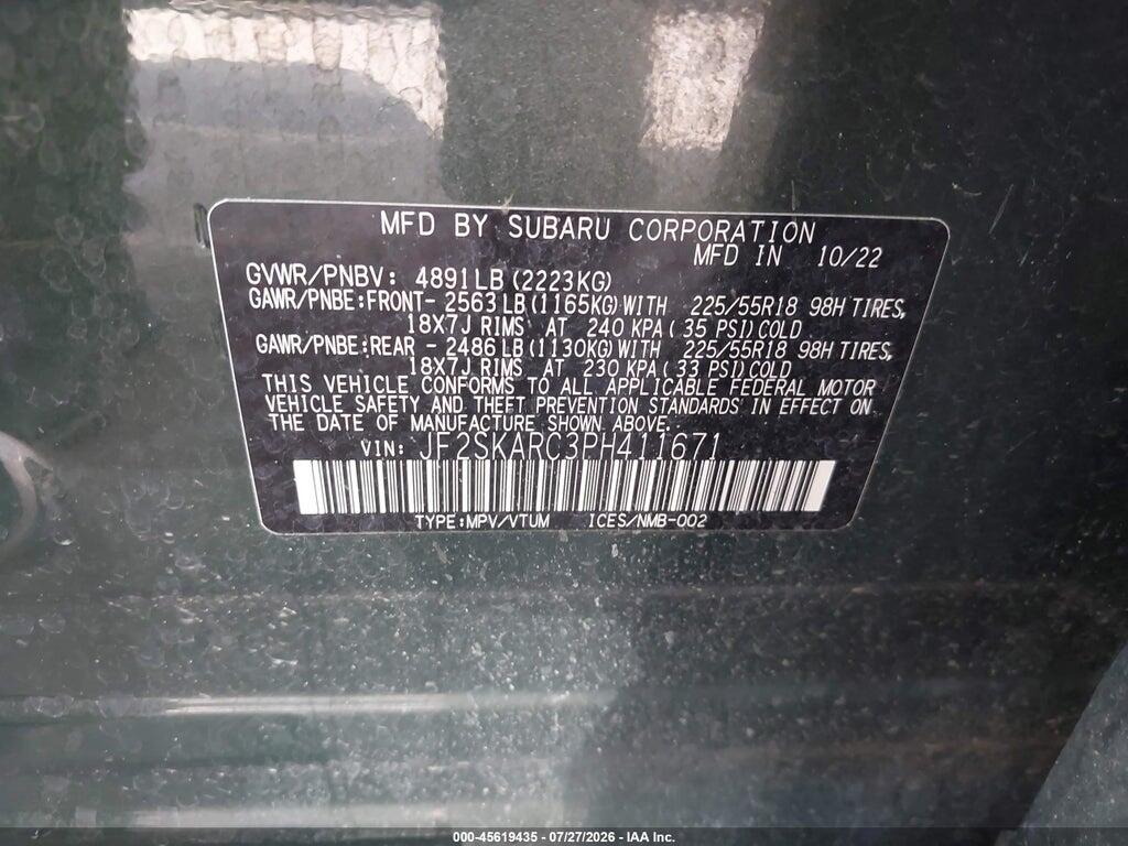JF2SKARC3PH411671 2023 SUBARU FORESTER photo no. 9