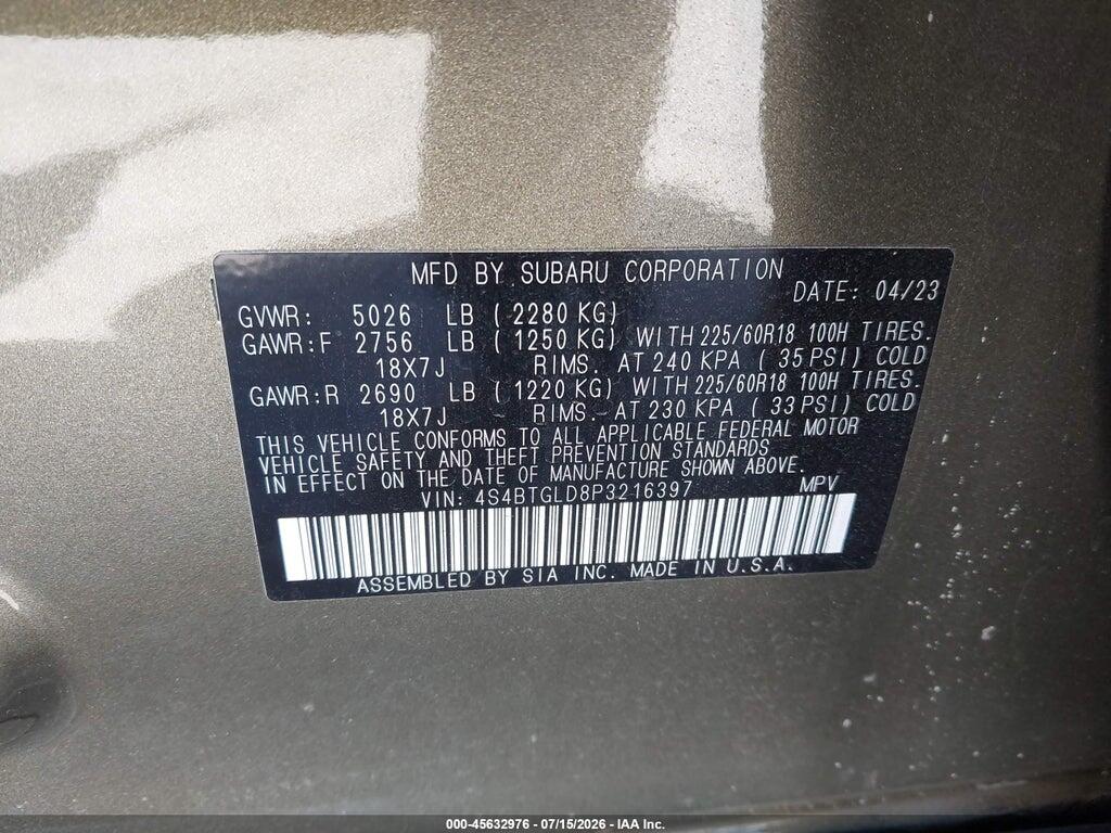 4S4BTGLD8P3216397 2023 SUBARU OUTBACK photo no. 9
