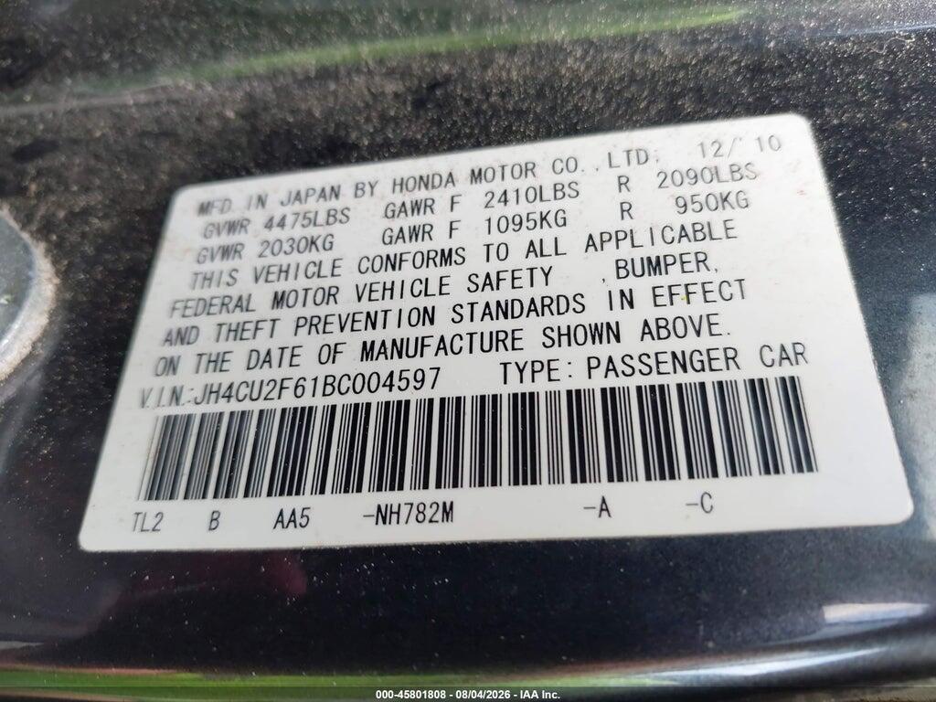 JH4CU2F61BC004597 2011 ACURA TSX photo no. 9