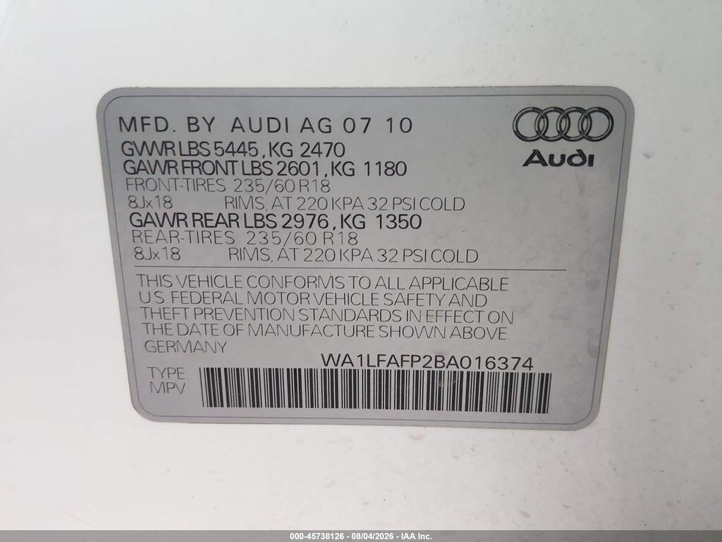 WA1LFAFP2BA016374 2011 AUDI Q5 photo no. 9
