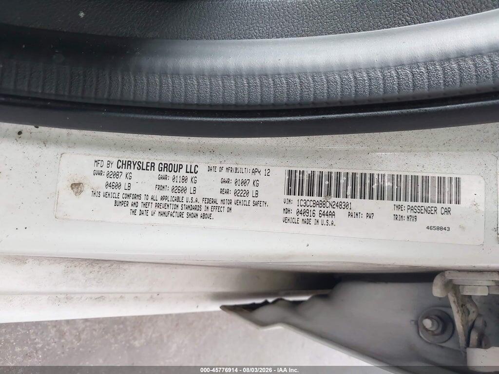 1C3CCBAB8CN248301 2012 CHRYSLER 200 photo no. 9
